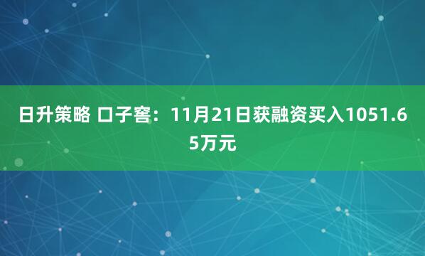 日升策略 口子窖：11月21日获融资买入1051.65万元